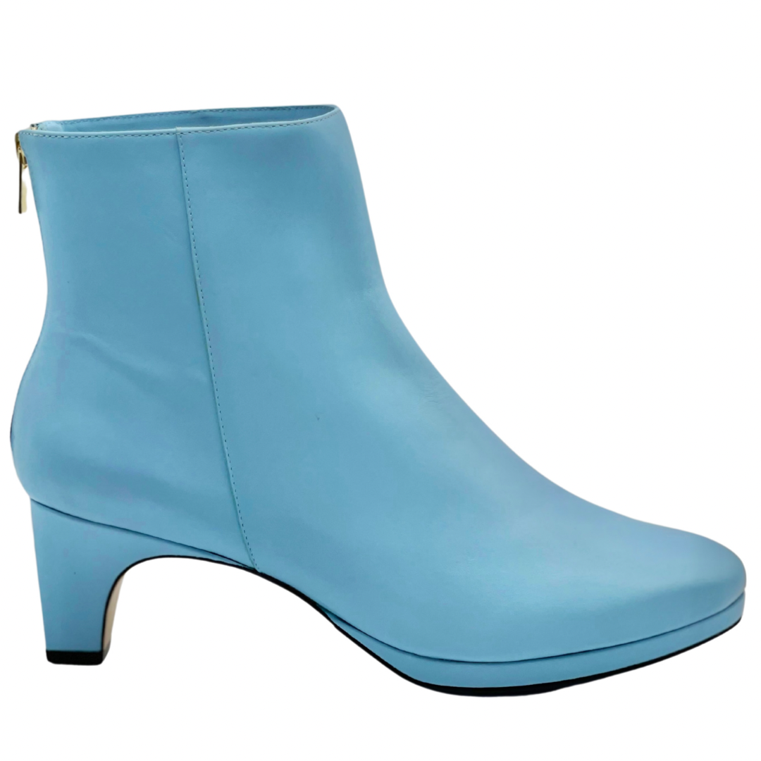dr. Liza bootie SKY BLUE leather heeled ankle booties with orthotic