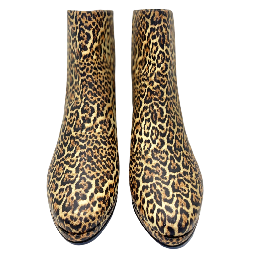 dr LIZA bootie - LEOPARD PRINT leather heeled ankle booties with orthotic